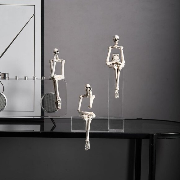 7.2" H Resin Skull Reading Thinker Figurines Statues for Table Bookshelf - Picture 4 of 7